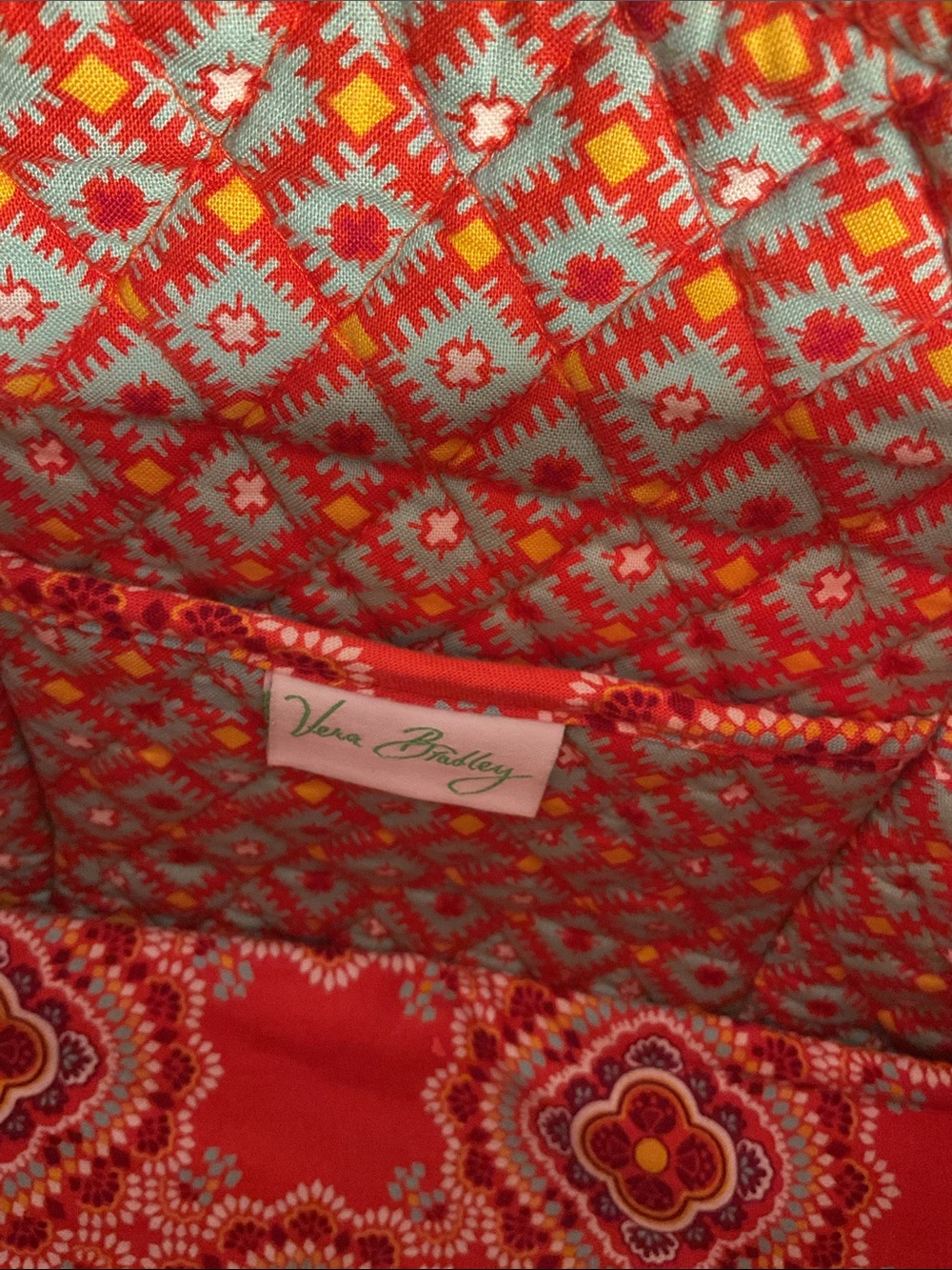 Vera Bradley Small Vera Tote Bag Paprika Quilted Medallion Paisley Orange Red - Picture 7 of 12